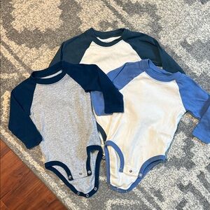 Kids Long Sleeve Raglan Bodysuit Set - Blue, Gray, and Navy